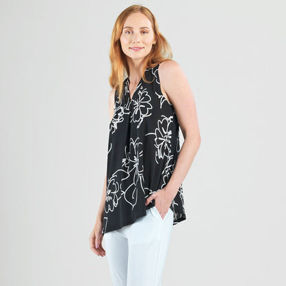 Crepe Knit - Asymmetrical Tunic Tank - Blossom Sketch - Final Sale | Clara Sunwoo Featured