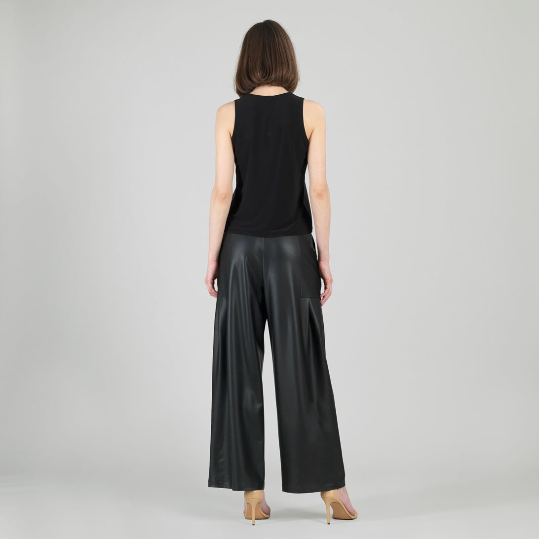 Liquid Leather™ Sheen Two-Tone Jewel Neck Tank - Black | Clara Sunwoo Everyday