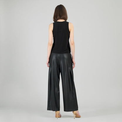 Liquid Leather™ Sheen Two-Tone Jewel Neck Tank - Black | Clara Sunwoo Everyday