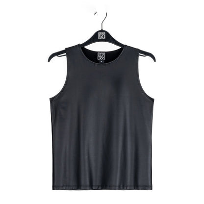 Liquid Leather™ Sheen Two-Tone Jewel Neck Tank - Black | Clara Sunwoo Everyday