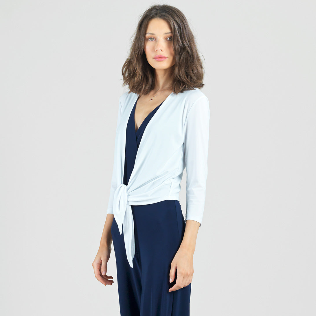 Modern Tie Front Cardigan - White | Clara Sunwoo Essential