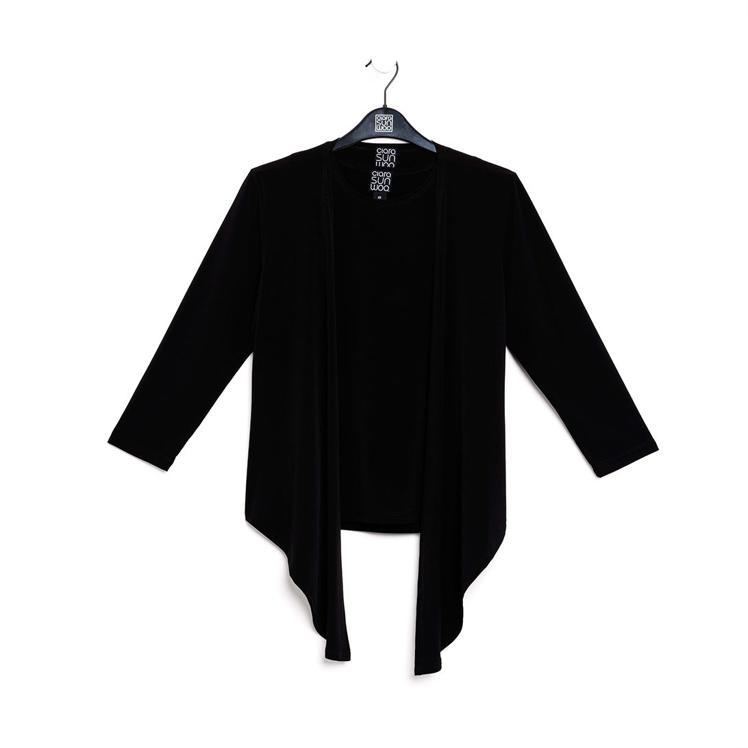 Modern Tie Front Cardigan - Black | Clara Sunwoo Discount