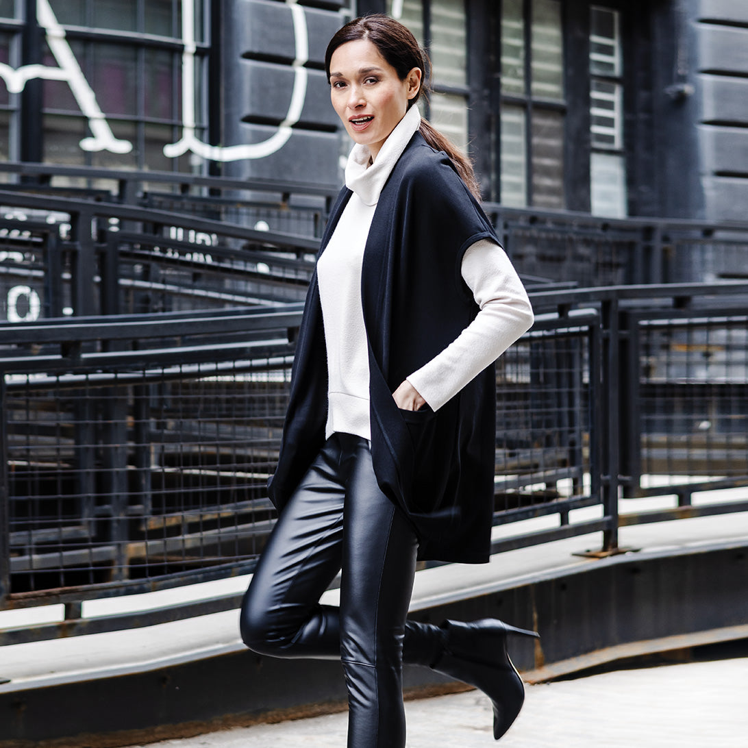 Ponte Knit - Cap Sleeve Pocket Vest - Black - Final Sale | Clara Sunwoo Discount