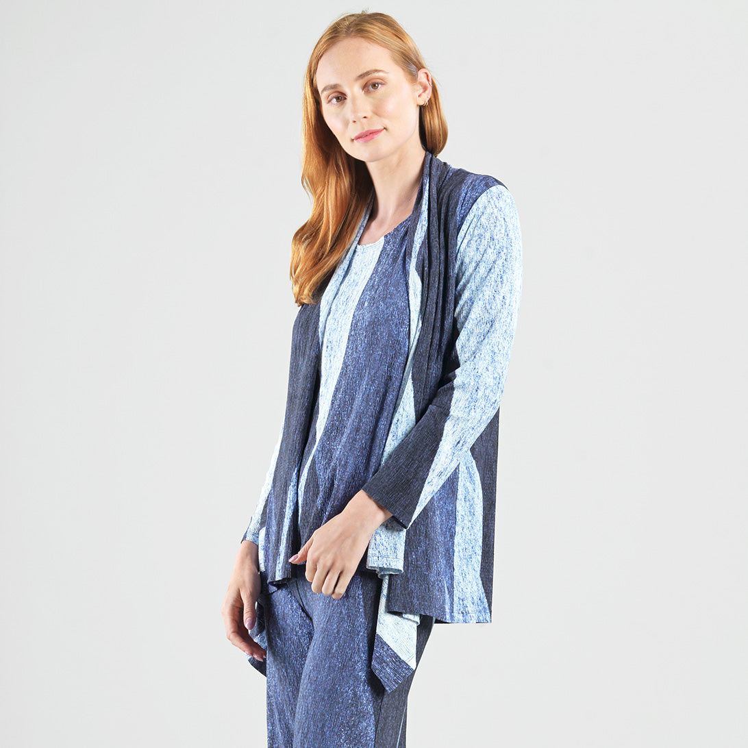 Silky Pleat - 2pc Draped Cardigan & Tank Twinset - Lunar Stripe - Final Sale | Clara Sunwoo Essential