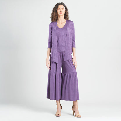 Crushed Silk Knit - Cardigan, Tank, Skirt-Pant 3pc Set - Plum - Final Sale! | Clara Sunwoo Value