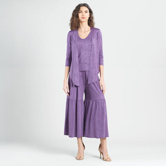 Crushed Silk Knit - Cardigan, Tank, Skirt-Pant 3pc Set - Plum - Final Sale! | Clara Sunwoo Value