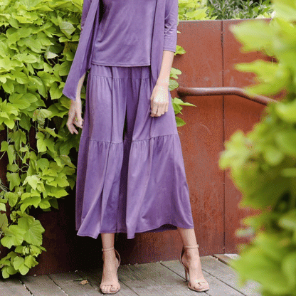 Crushed Silk Knit - Cardigan, Tank, Skirt-Pant 3pc Set - Plum - Final Sale! | Clara Sunwoo Value