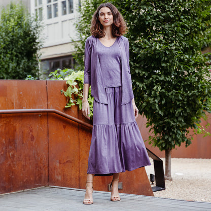 Crushed Silk Knit - Cardigan, Tank, Skirt-Pant 3pc Set - Plum - Final Sale! | Clara Sunwoo Value