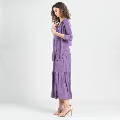 Crushed Silk Knit - Cardigan, Tank, Skirt-Pant 3pc Set - Plum - Final Sale! | Clara Sunwoo Value
