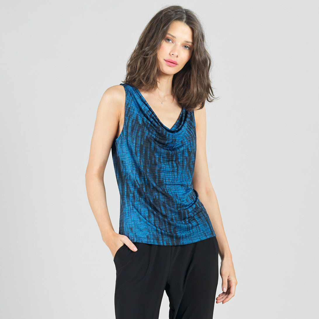 Crinkle Pleat Knit - 2pc Cardigan & Cowl Tank Twinset - Water Ripple-Cobalt - Final Sale! | Clara Sunwoo Premium