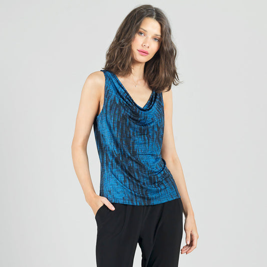 Crinkle Pleat Knit - 2pc Cardigan & Cowl Tank Twinset - Water Ripple-Cobalt - Final Sale! | Clara Sunwoo Premium