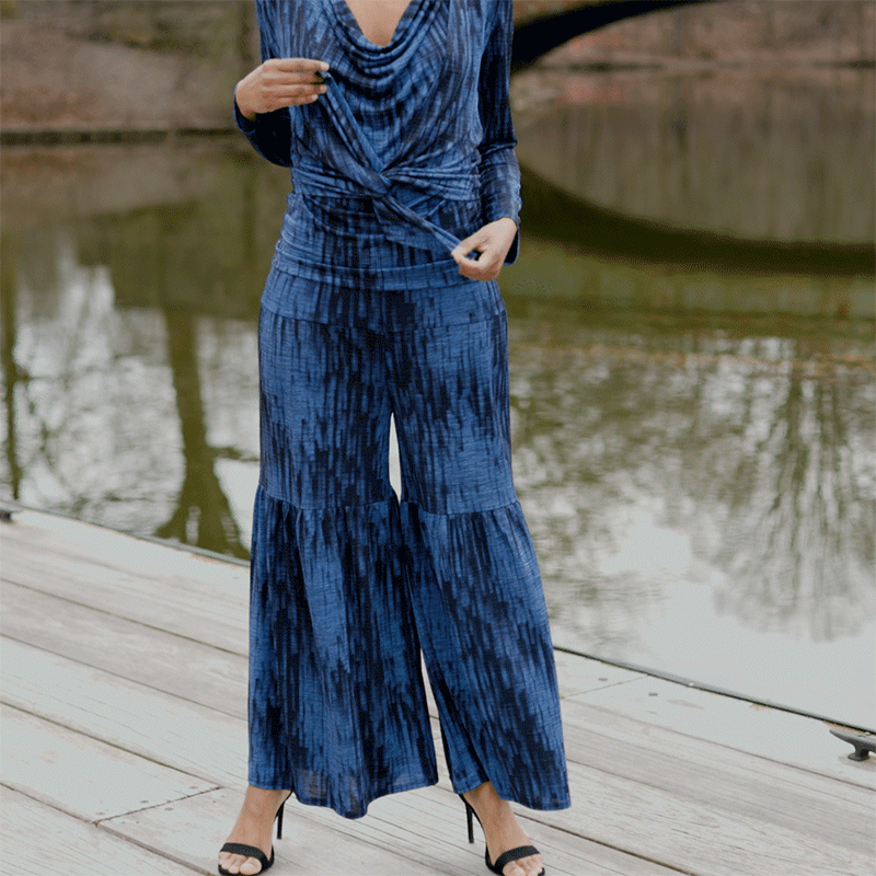 Crinkle Pleat Knit - 2pc Cardigan & Cowl Tank Twinset - Water Ripple-Cobalt - Final Sale! | Clara Sunwoo Premium