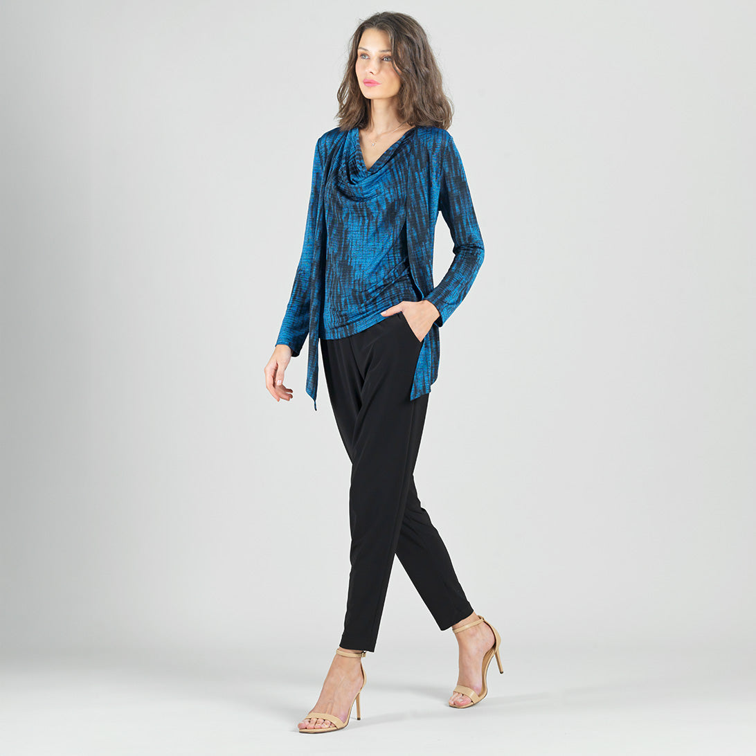 Crinkle Pleat Knit - 2pc Cardigan & Cowl Tank Twinset - Water Ripple-Cobalt - Final Sale! | Clara Sunwoo Premium