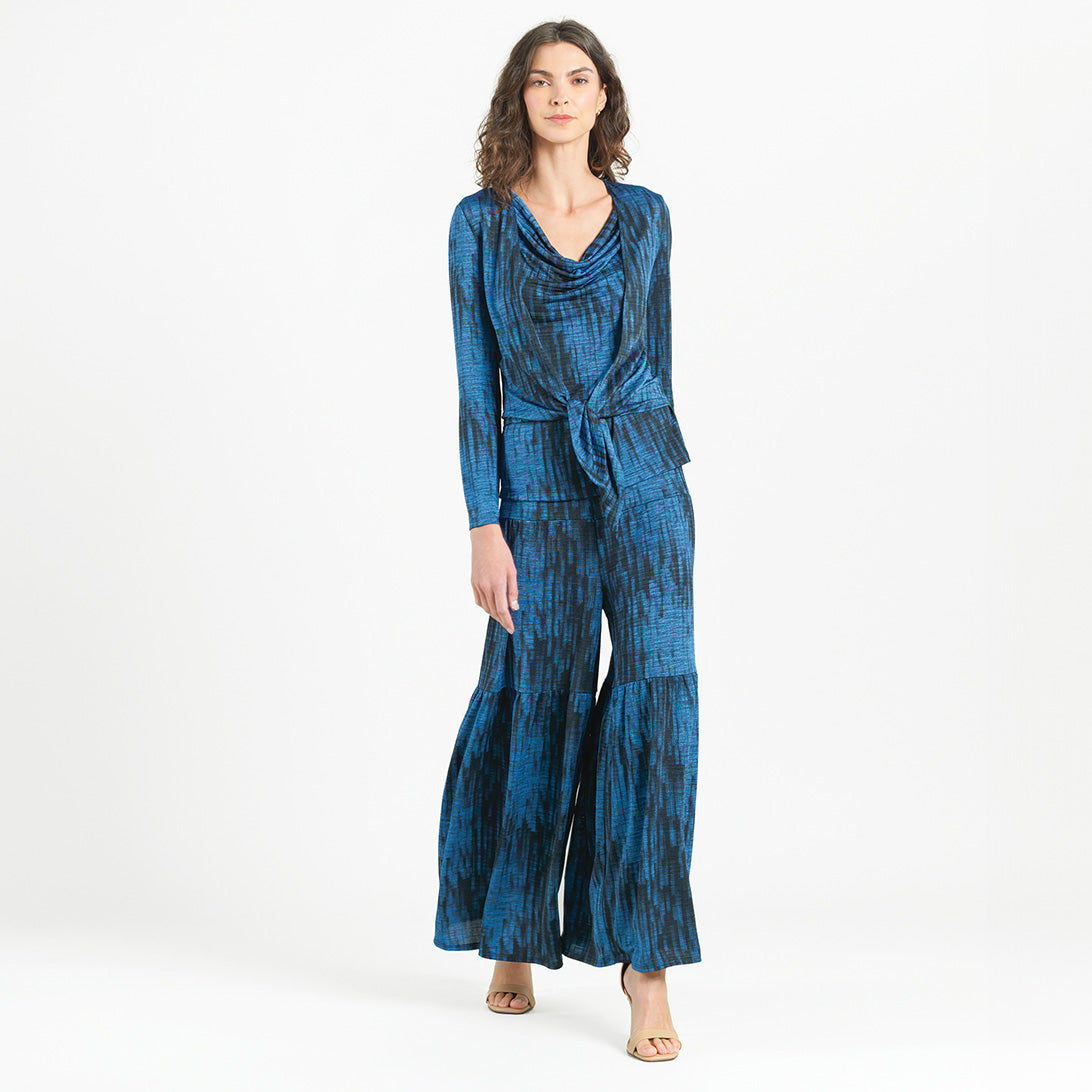 Crinkle Pleat Knit - 2pc Cardigan & Cowl Tank Twinset - Water Ripple-Cobalt - Final Sale! | Clara Sunwoo Premium
