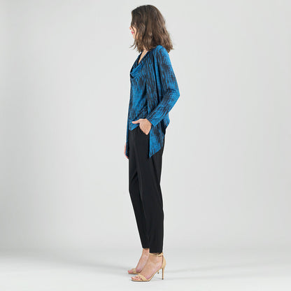 Crinkle Pleat Knit - 2pc Cardigan & Cowl Tank Twinset - Water Ripple-Cobalt - Final Sale! | Clara Sunwoo Premium
