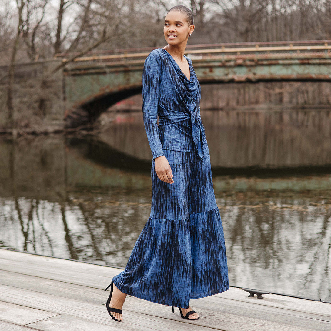 Crinkle Pleat Knit - 2pc Cardigan & Cowl Tank Twinset - Water Ripple-Cobalt - Final Sale! | Clara Sunwoo Premium