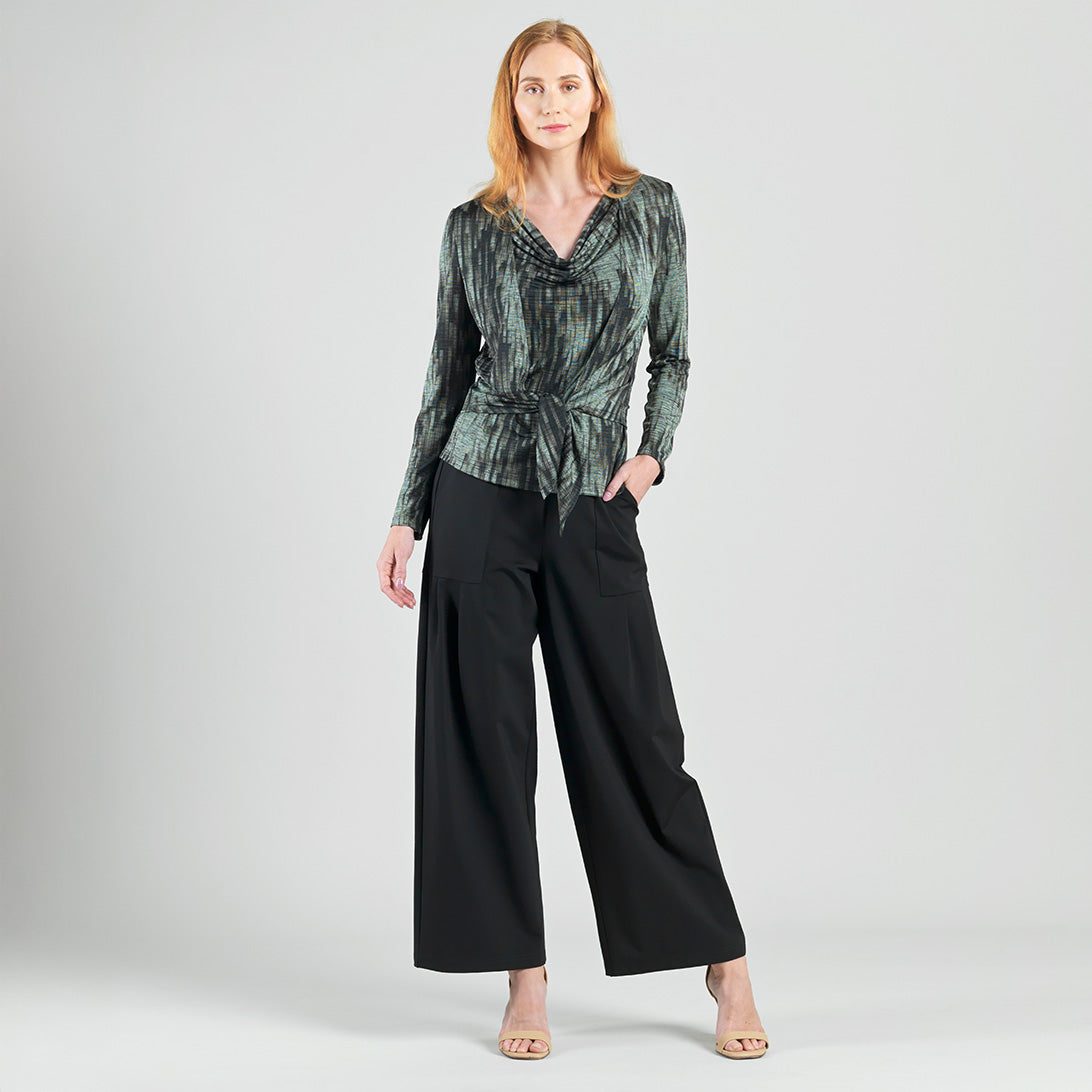 Crinkle Pleat Knit - 2pc Cardigan & Cowl Tank Twinset - Water Ripple-Olive - Final Sale! | Clara Sunwoo Essential