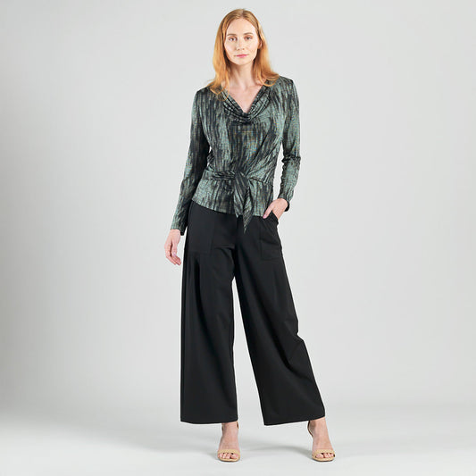 Crinkle Pleat Knit - 2pc Cardigan & Cowl Tank Twinset - Water Ripple-Olive - Final Sale! | Clara Sunwoo Essential