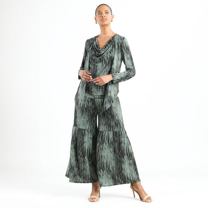 Crinkle Pleat Knit - 2pc Cardigan & Cowl Tank Twinset - Water Ripple-Olive - Final Sale! | Clara Sunwoo Essential
