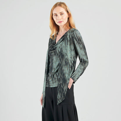 Crinkle Pleat Knit - 2pc Cardigan & Cowl Tank Twinset - Water Ripple-Olive - Final Sale! | Clara Sunwoo Essential
