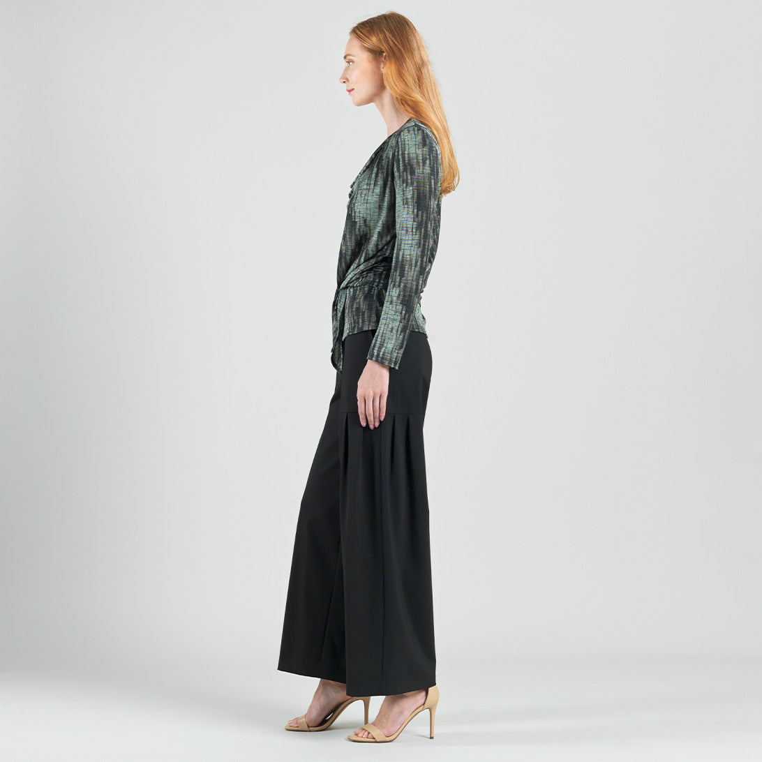 Crinkle Pleat Knit - 2pc Cardigan & Cowl Tank Twinset - Water Ripple-Olive - Final Sale! | Clara Sunwoo Essential