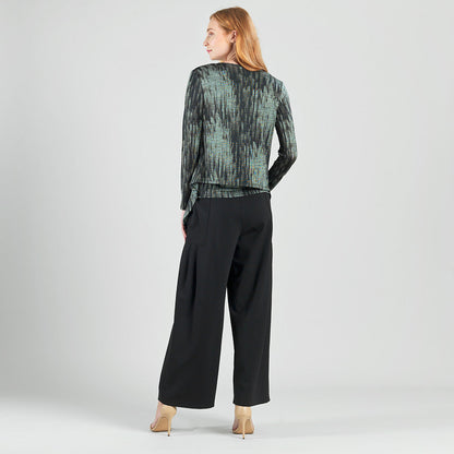 Crinkle Pleat Knit - 2pc Cardigan & Cowl Tank Twinset - Water Ripple-Olive - Final Sale! | Clara Sunwoo Essential