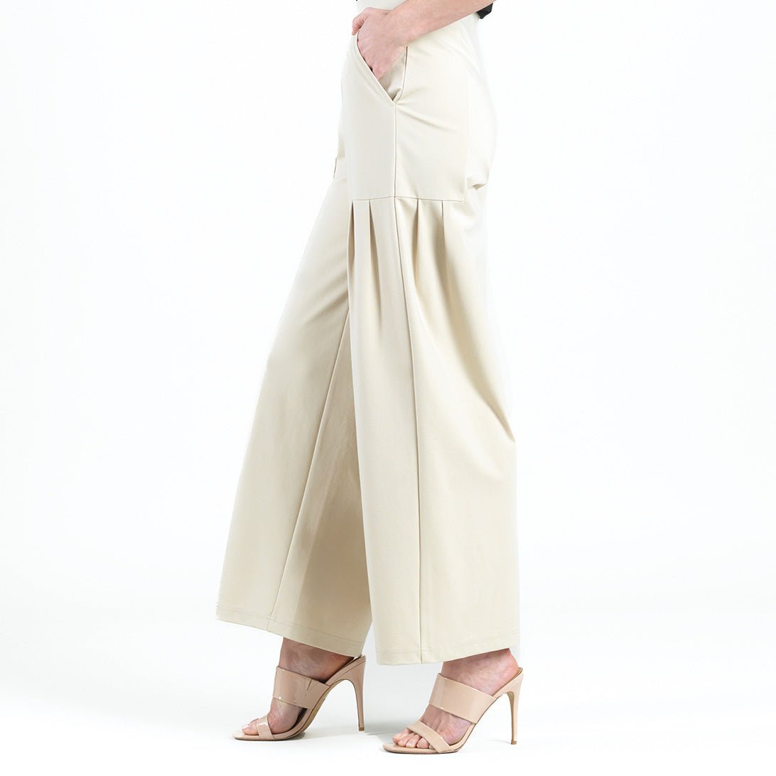 Rayon-Ponte Knit - Pleated Wide Leg Pocket Pant - Khaki | Clara Sunwoo Top Pick