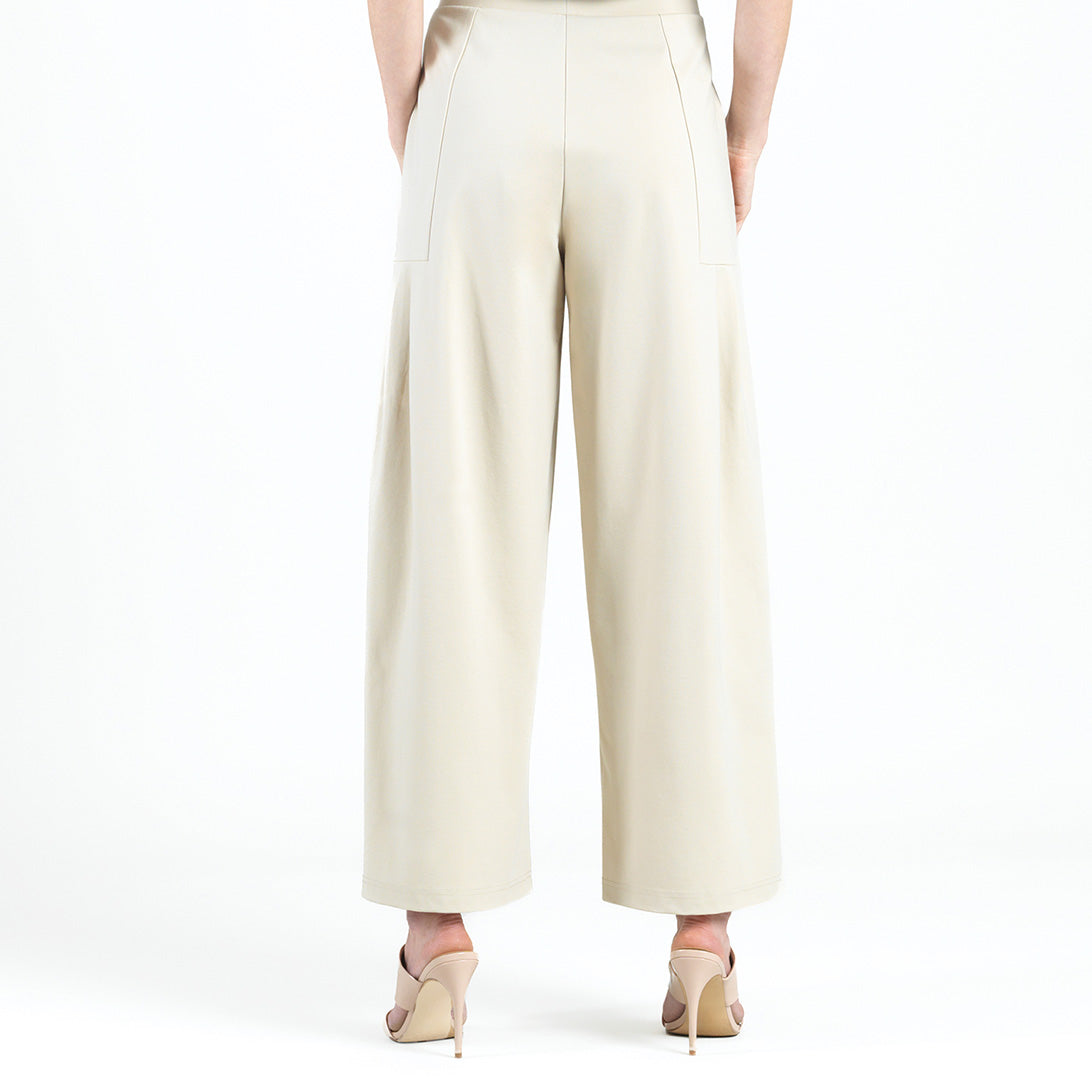 Rayon-Ponte Knit - Pleated Wide Leg Pocket Pant - Khaki | Clara Sunwoo Top Pick