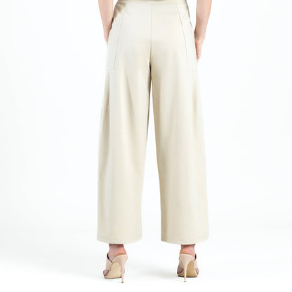 Rayon-Ponte Knit - Pleated Wide Leg Pocket Pant - Khaki | Clara Sunwoo Top Pick