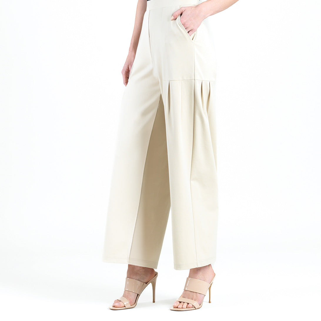 Rayon-Ponte Knit - Pleated Wide Leg Pocket Pant - Khaki | Clara Sunwoo Top Pick