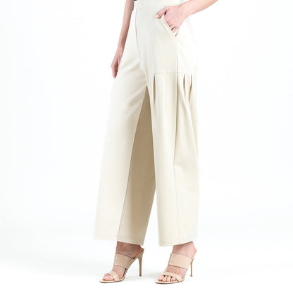 Rayon-Ponte Knit - Pleated Wide Leg Pocket Pant - Khaki | Clara Sunwoo Top Pick
