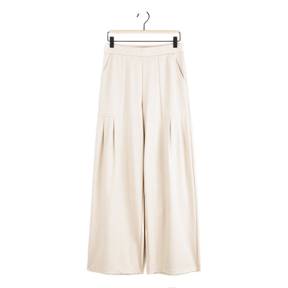 Rayon-Ponte Knit - Pleated Wide Leg Pocket Pant - Khaki | Clara Sunwoo Top Pick