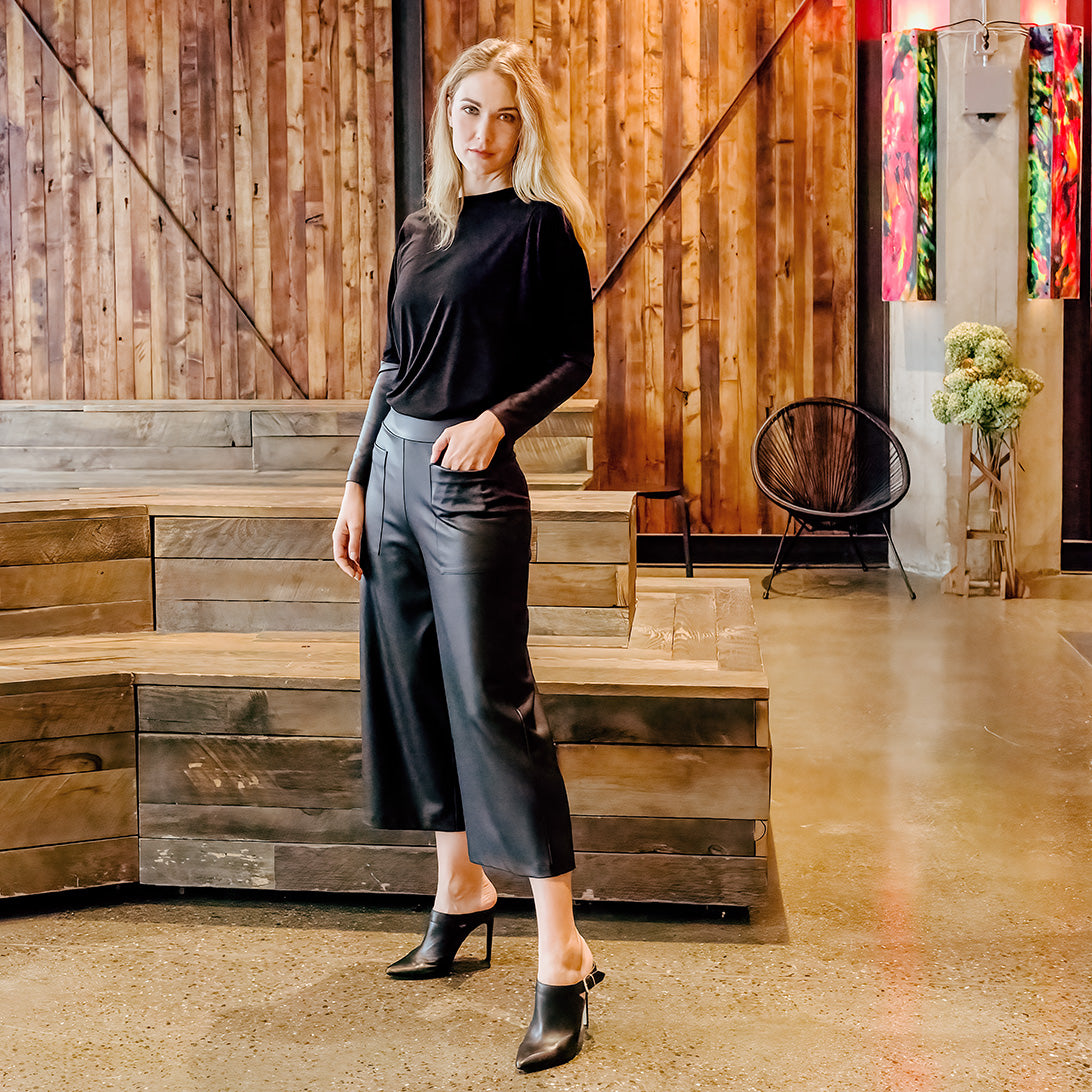 Liquid Leather™ - Sheen Pocket Gaucho Pant - Black | Clara Sunwoo Discount