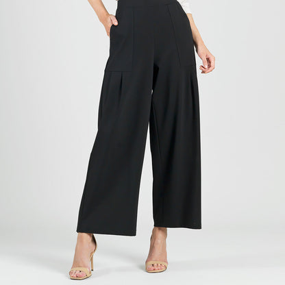 Rayon-Ponte Knit - Pleated Wide Leg Pocket Pant - Black | Clara Sunwoo Quality