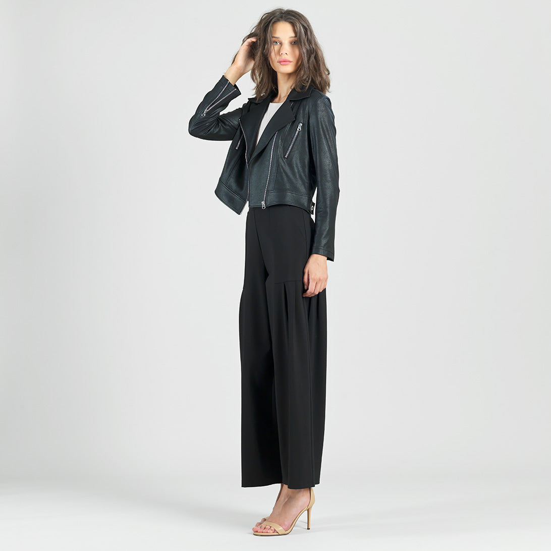 Rayon-Ponte Knit - Pleated Wide Leg Pocket Pant - Black | Clara Sunwoo Quality