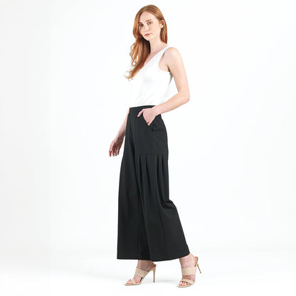 Rayon-Ponte Knit - Pleated Wide Leg Pocket Pant - Black | Clara Sunwoo Quality