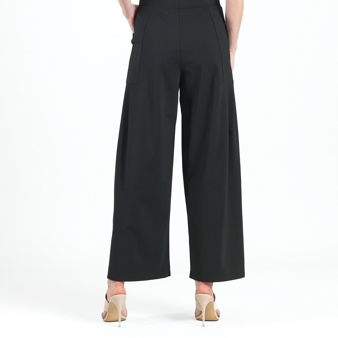 Rayon-Ponte Knit - Pleated Wide Leg Pocket Pant - Black | Clara Sunwoo Quality