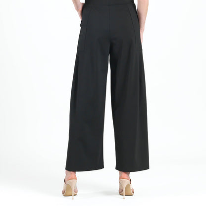 Rayon-Ponte Knit - Pleated Wide Leg Pocket Pant - Black | Clara Sunwoo Quality