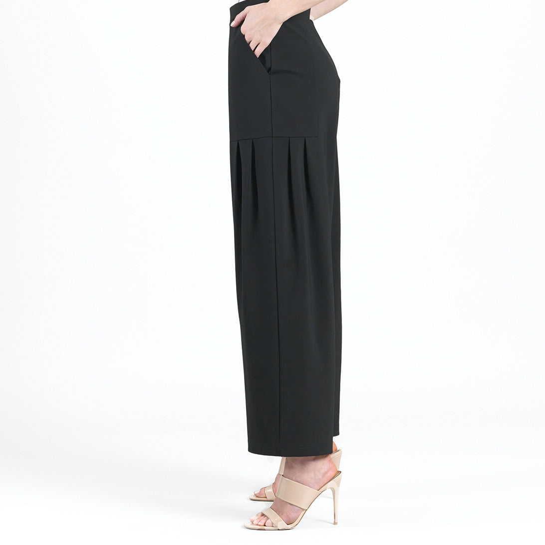 Rayon-Ponte Knit - Pleated Wide Leg Pocket Pant - Black | Clara Sunwoo Quality