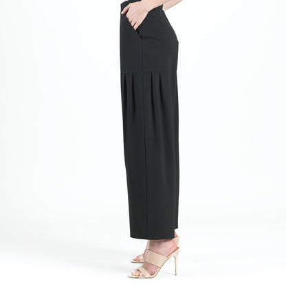Rayon-Ponte Knit - Pleated Wide Leg Pocket Pant - Black | Clara Sunwoo Quality