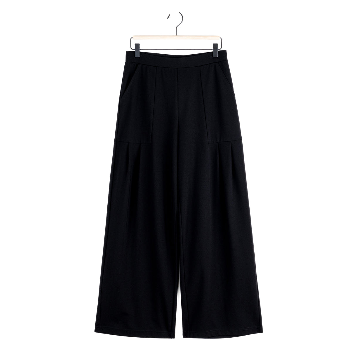 Rayon-Ponte Knit - Pleated Wide Leg Pocket Pant - Black | Clara Sunwoo Quality