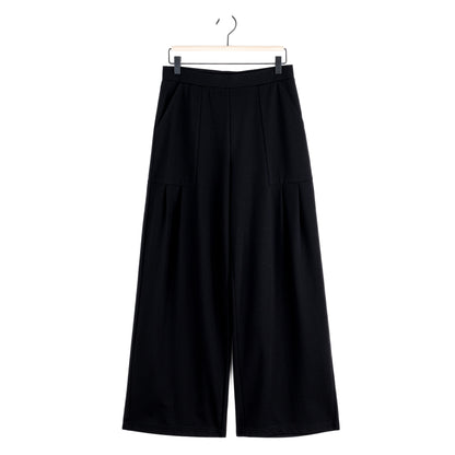 Rayon-Ponte Knit - Pleated Wide Leg Pocket Pant - Black | Clara Sunwoo Quality