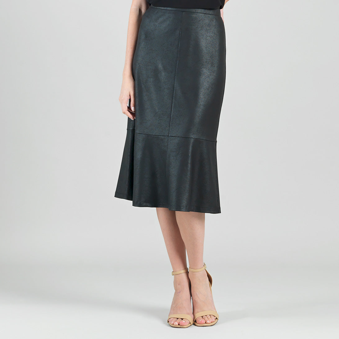 Liquid Leather™ Flounce Midi Skirt - Black | Clara Sunwoo Quality