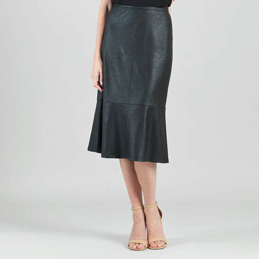 Liquid Leather™ Flounce Midi Skirt - Black | Clara Sunwoo Quality