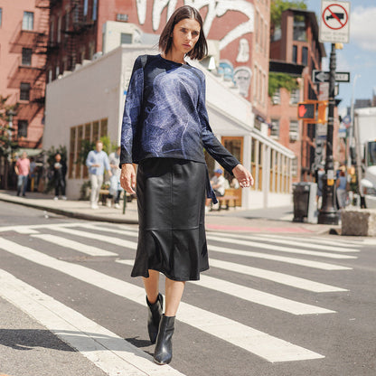 Liquid Leather™ Flounce Midi Skirt - Black | Clara Sunwoo Quality
