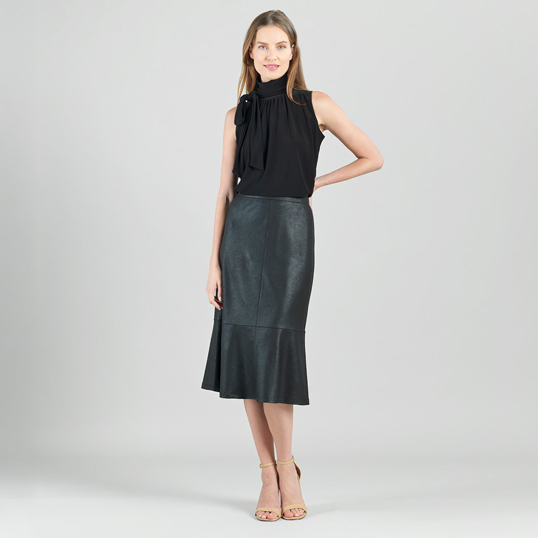 Liquid Leather™ Flounce Midi Skirt - Black | Clara Sunwoo Quality