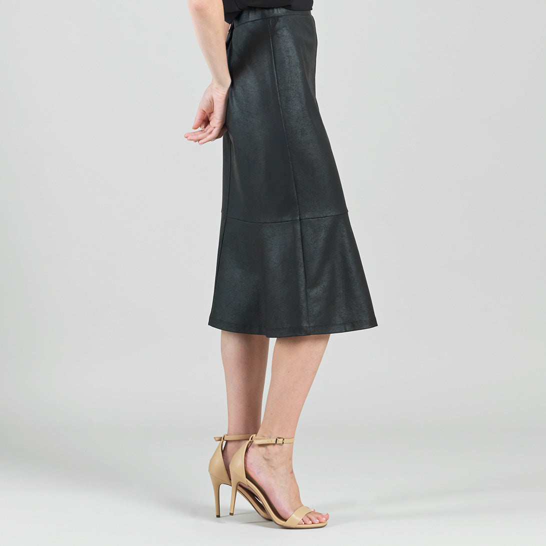 Liquid Leather™ Flounce Midi Skirt - Black | Clara Sunwoo Quality