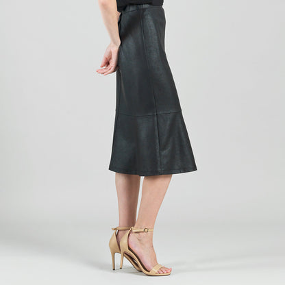 Liquid Leather™ Flounce Midi Skirt - Black | Clara Sunwoo Quality