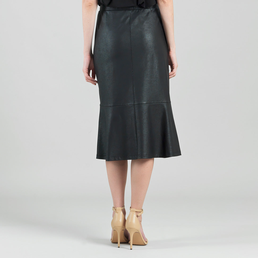 Liquid Leather™ Flounce Midi Skirt - Black | Clara Sunwoo Quality