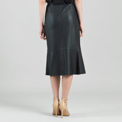 Liquid Leather™ Flounce Midi Skirt - Black | Clara Sunwoo Quality